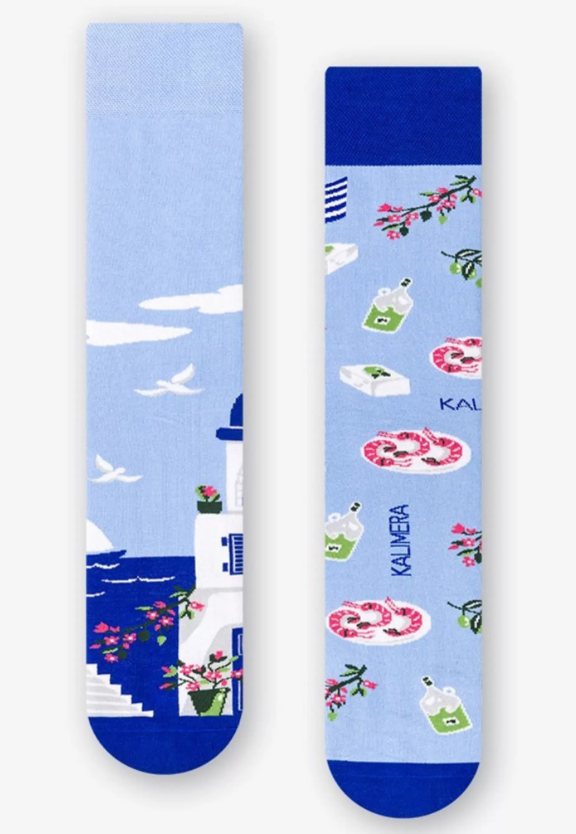 Cotton Socks | More Santorini Greece Odd Patterned Socks In By Light Blue