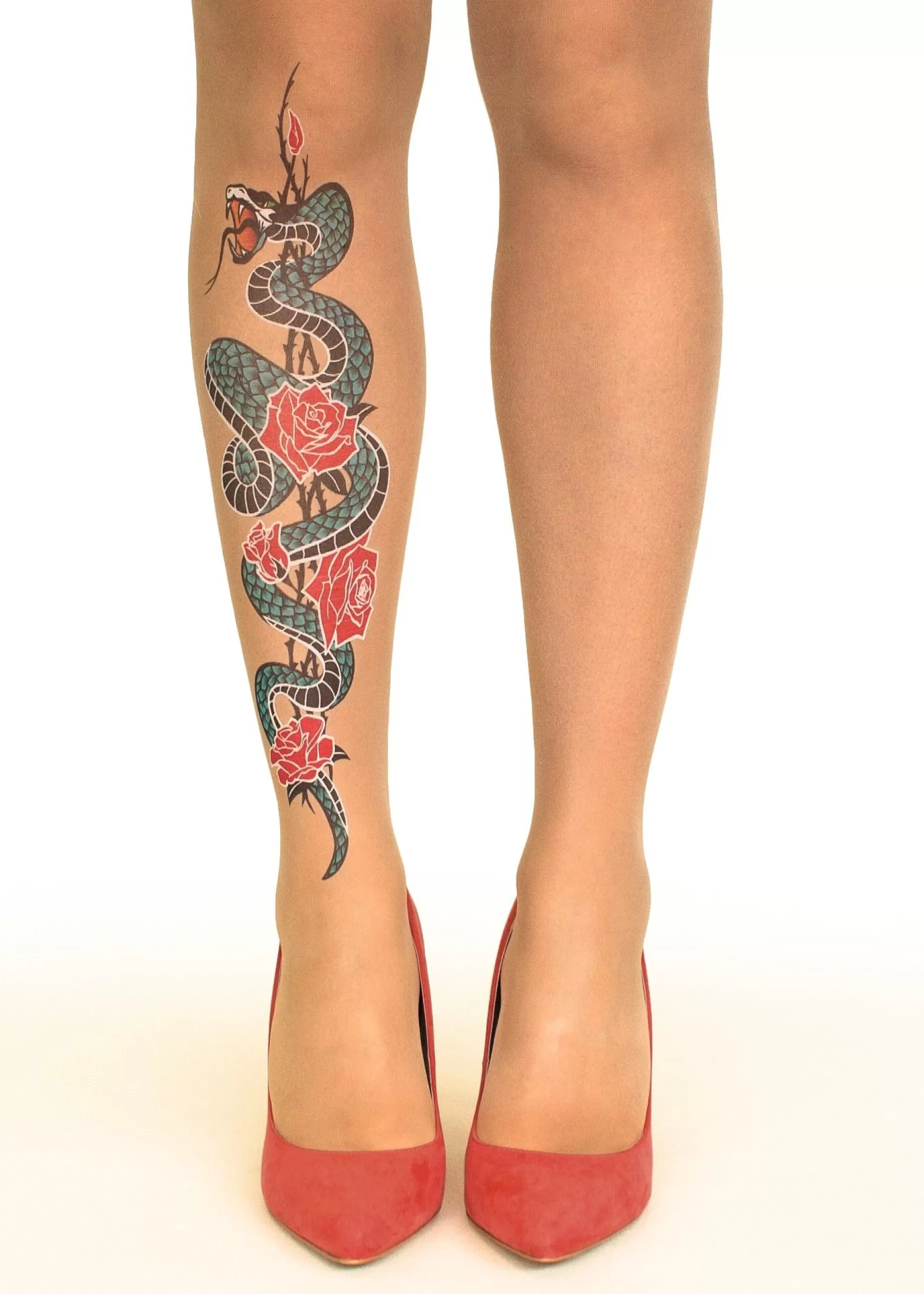 Animal Print Tights | Stop & Stare Serpent Power Tattoo Tights By Sun: Medium Tan With Peachy Brown Tones For A Healthy Sun Tan Effect