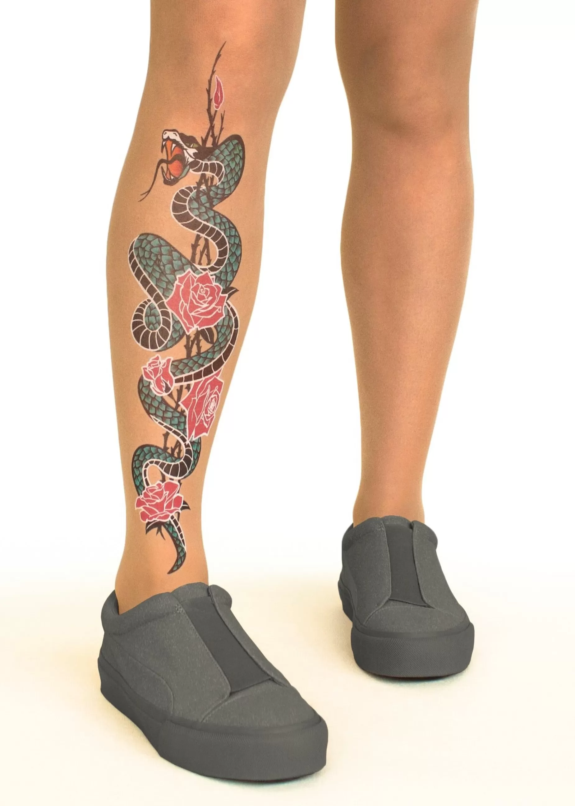 Animal Print Tights | Stop & Stare Serpent Power Tattoo Tights By Sun: Medium Tan With Peachy Brown Tones For A Healthy Sun Tan Effect
