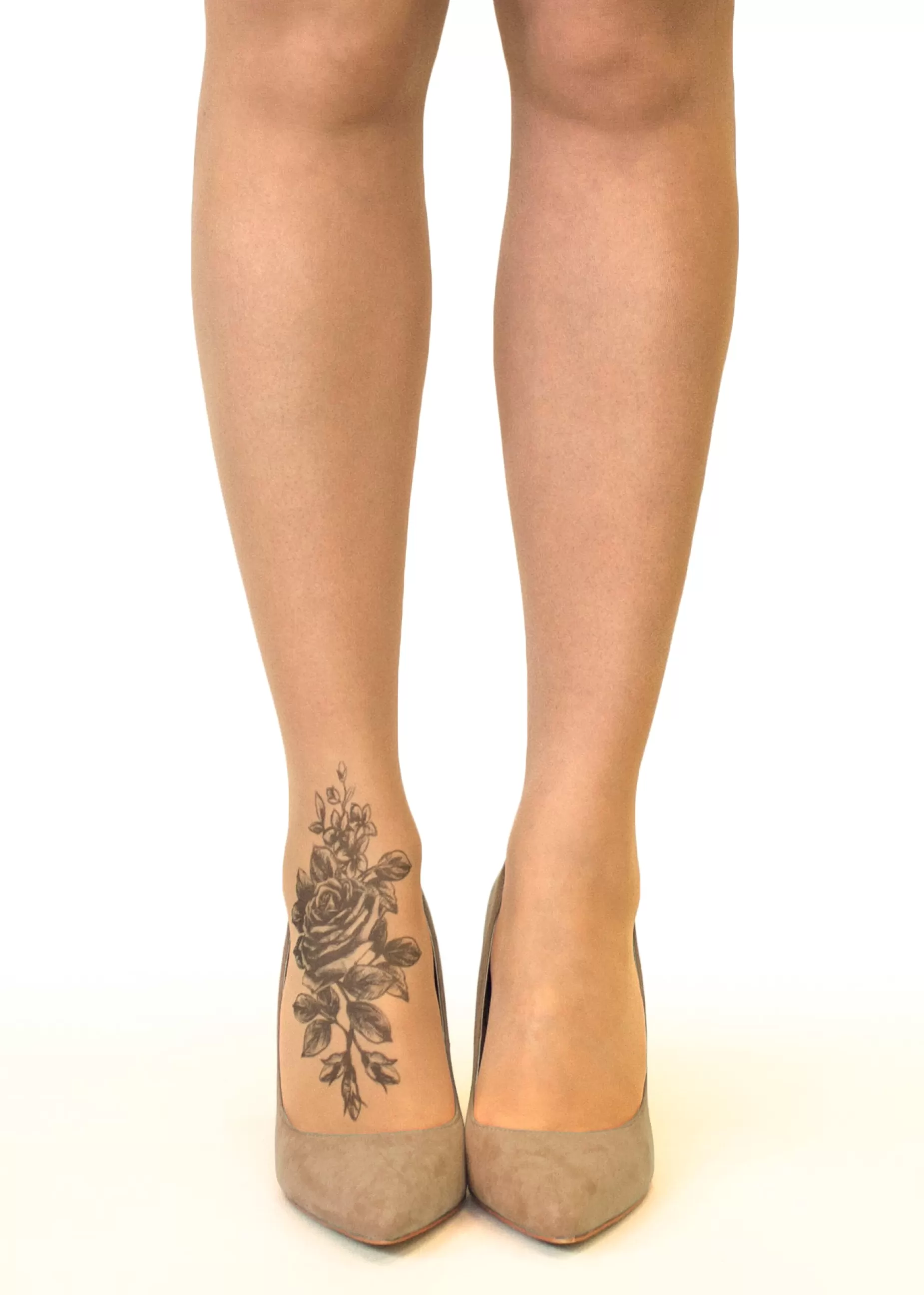 Tattoo Tights | Stop & Stare Shaded Rose Tattoo Tights By Sun: Medium Tan With Peachy Brown Tones For A Healthy Sun Tan Effect