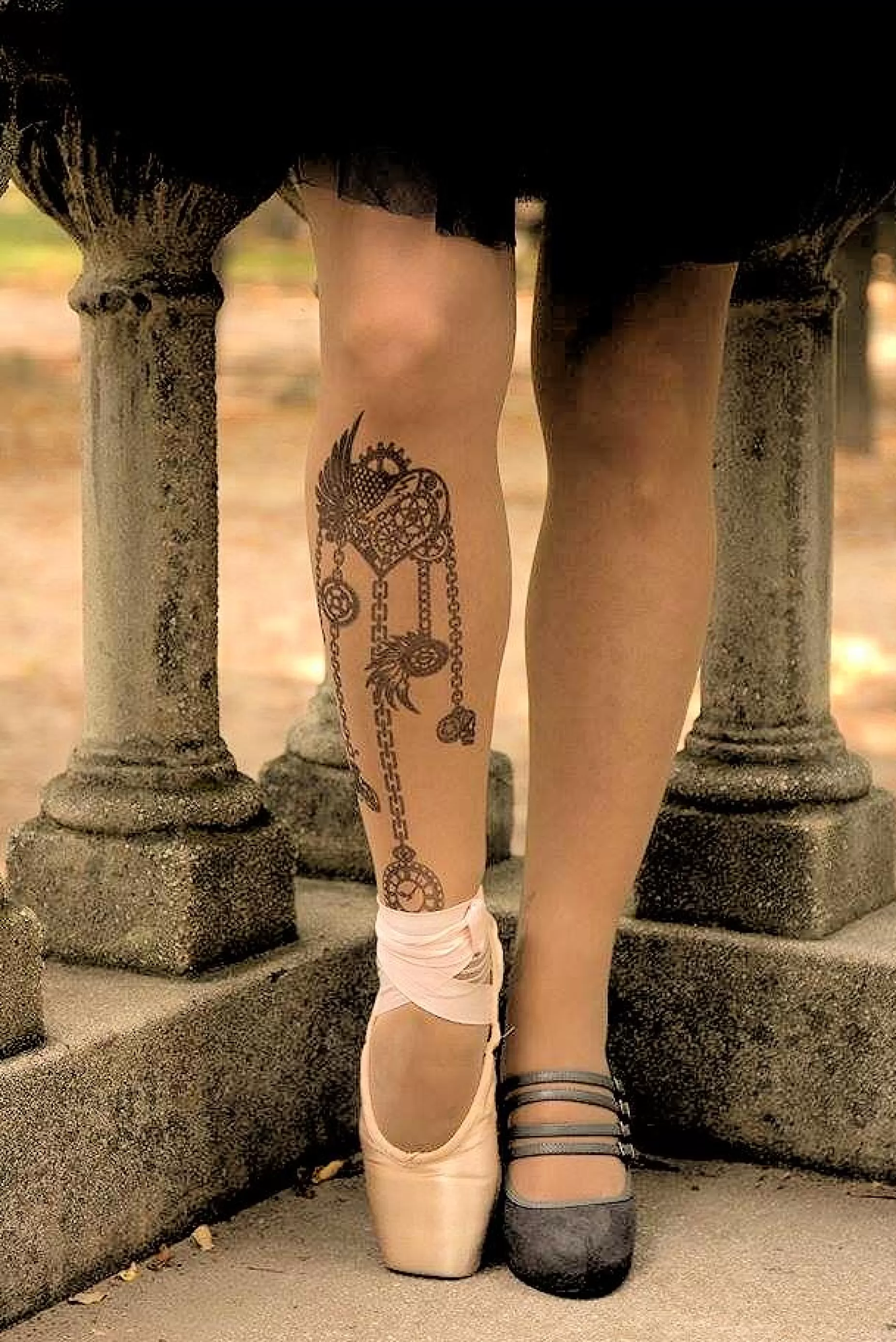 Tattoo Tights | Stop & Stare Steampunk Heart Tattoo Tights By Sun: Medium Tan With Peachy Brown Tones For A Healthy Sun Tan Effect