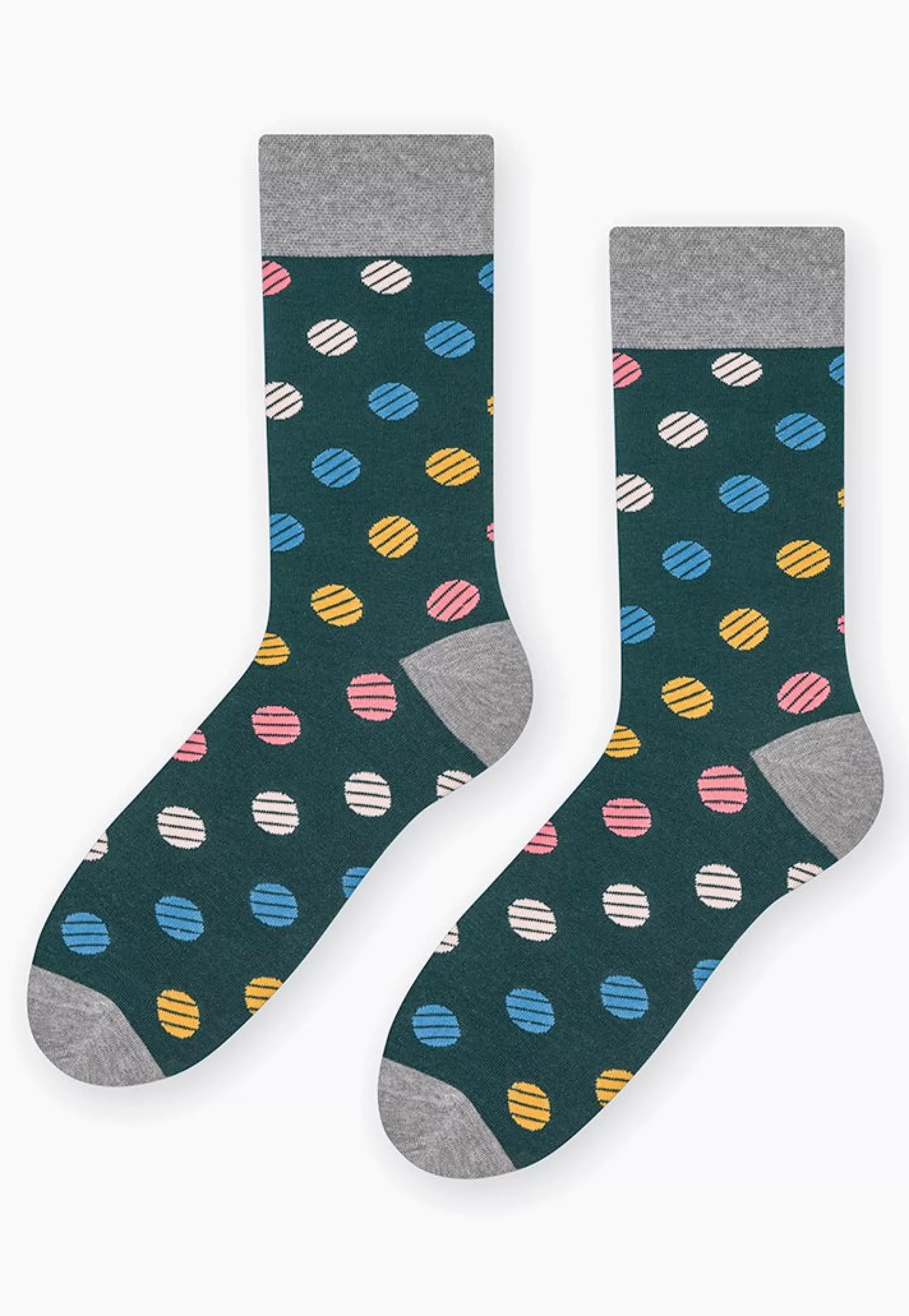 Men's Socks | More Striped Dots Patterned Socks In By Dark Green