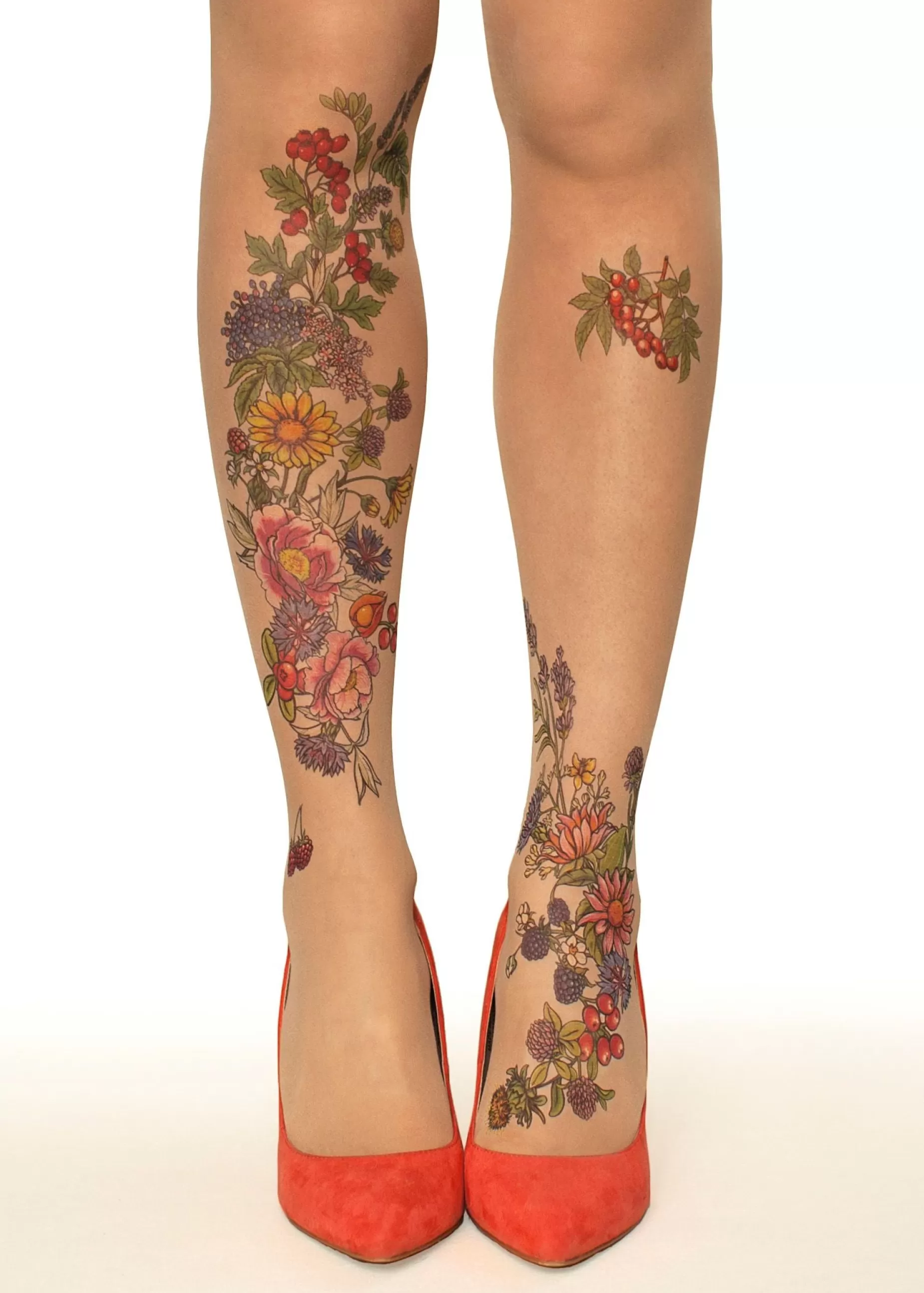 Tattoo Tights | Stop & Stare Summer Garden Tattoo Tights By Sun: Medium Tan With Peachy Brown Tones For A Healthy Sun Tan Effect