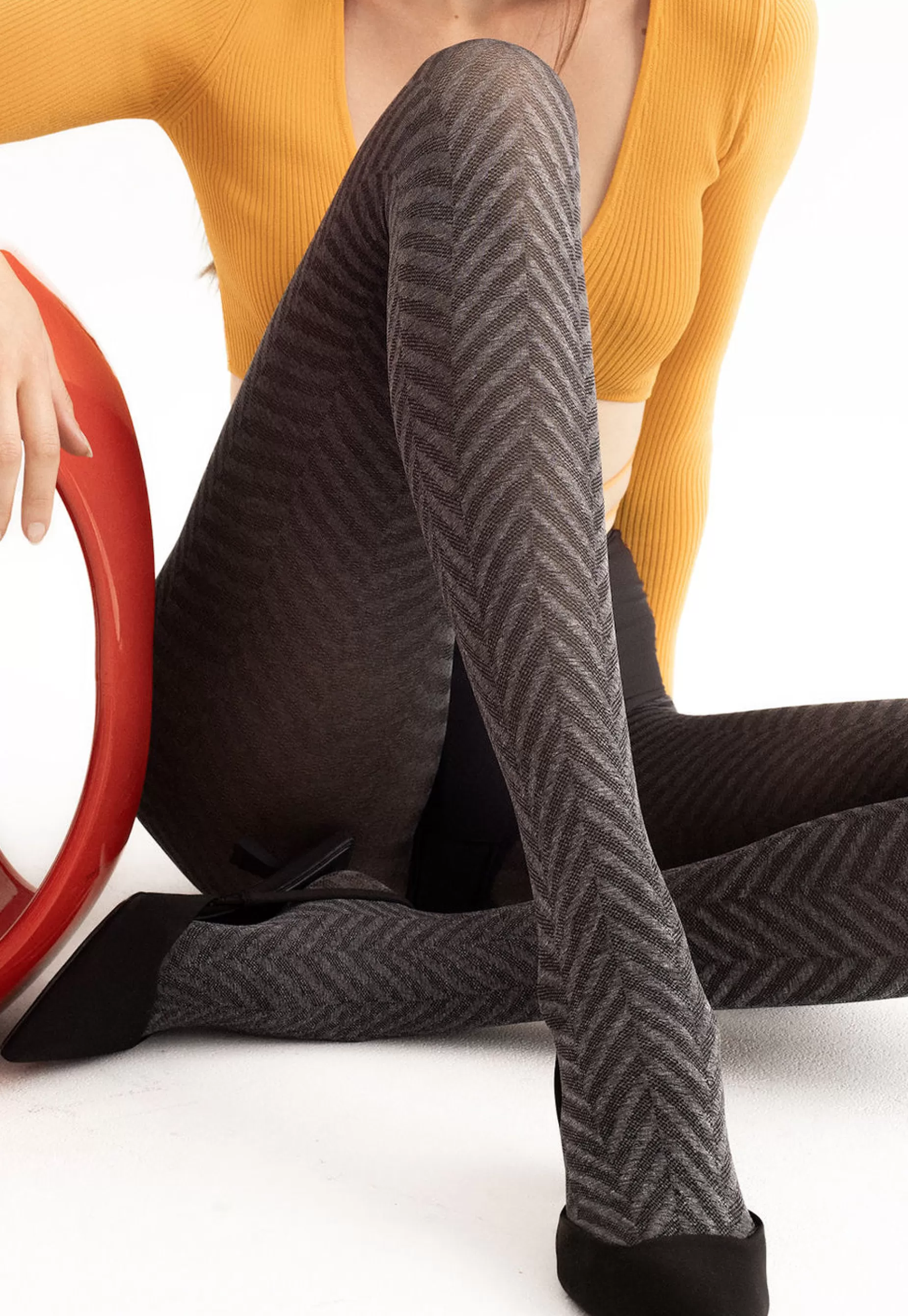 Patterned Tights | Fiore Tweed Dreams Herringbone Patterned Opaque Tights By Black
