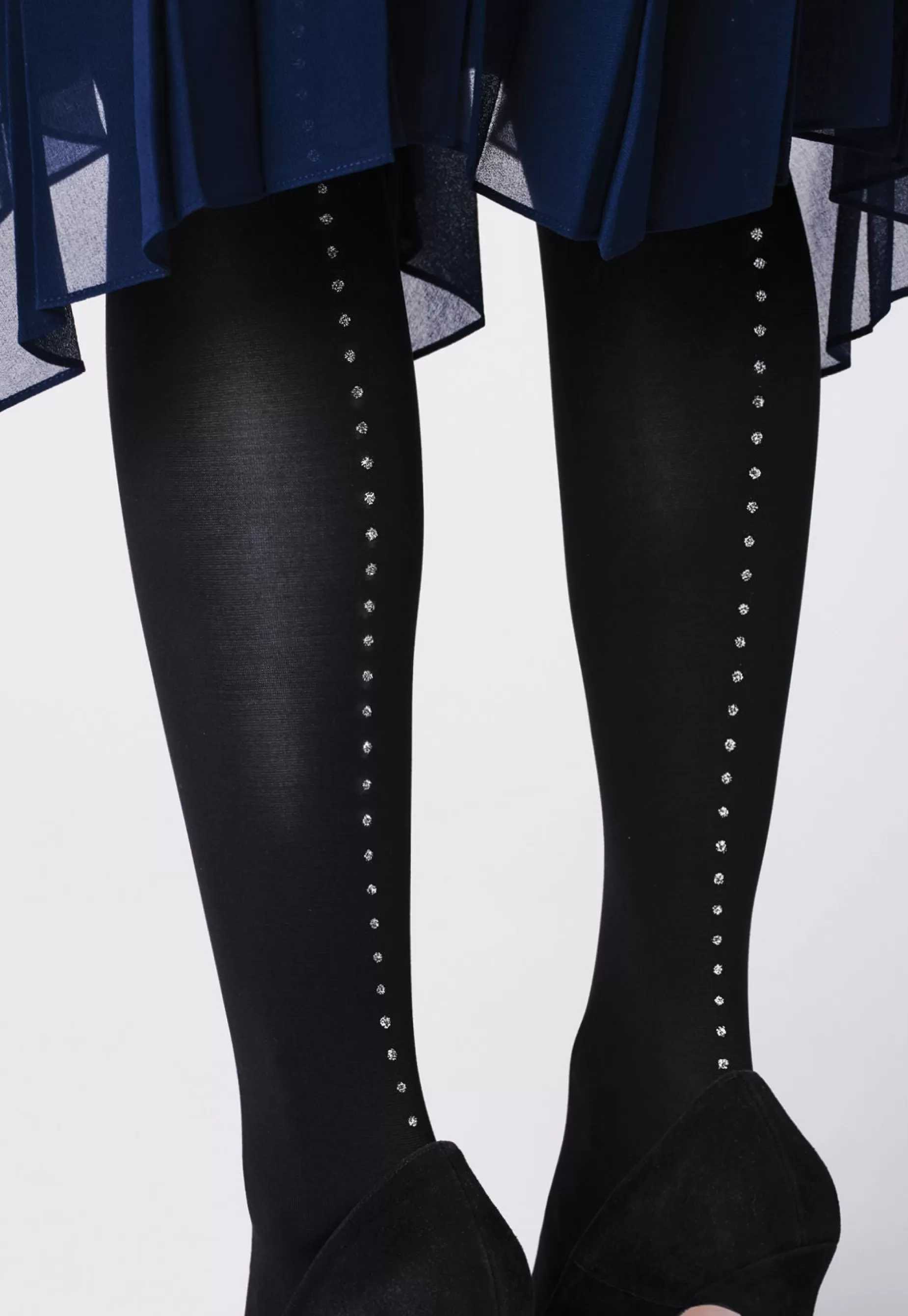 Seamed Tights | Fiore Venezia Dotted Lurex Back Seam Tights By Nero: Black