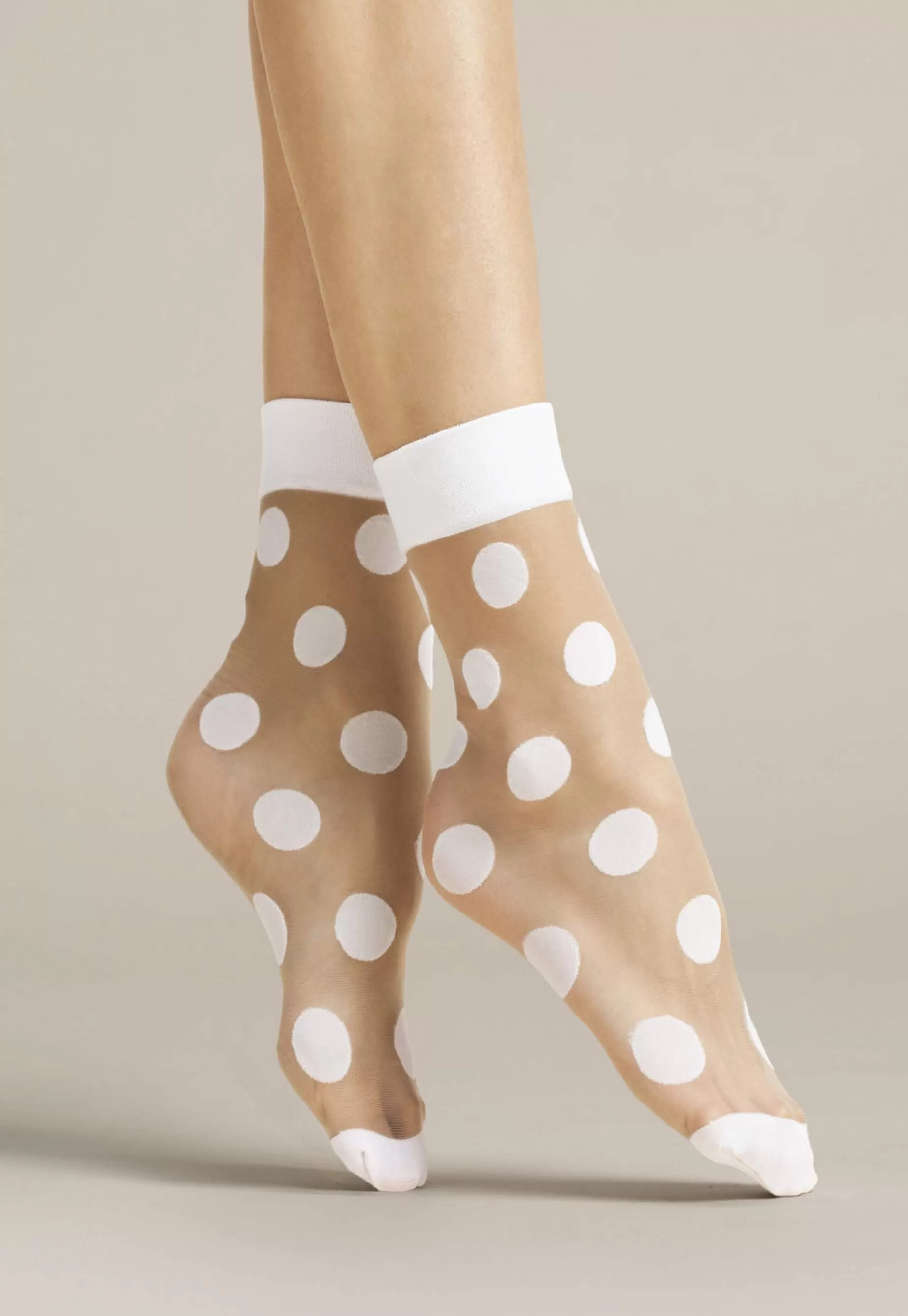 Ankle Socks | Fiore Virginia Big Dots Patterned Sheer Socks By White