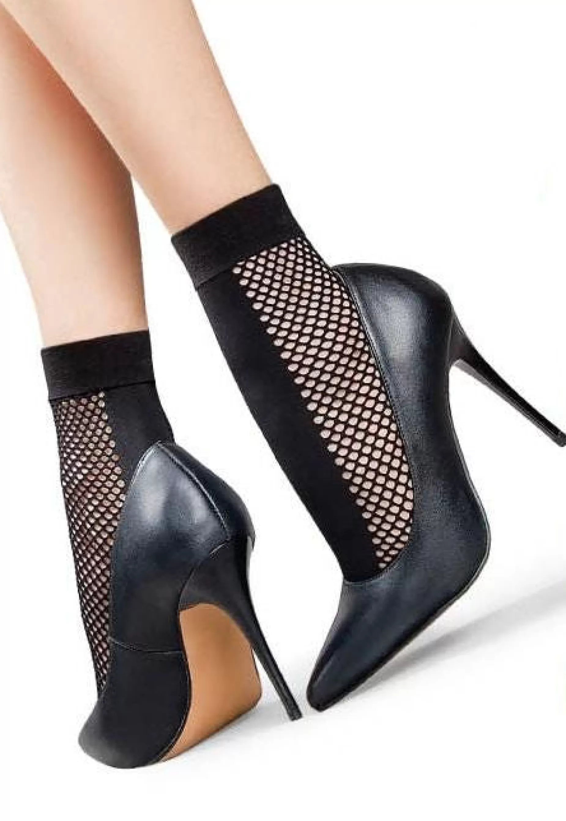 Ankle Socks | Lores Voila Opaque & Fishnet Patterned Ankle Socks By Black