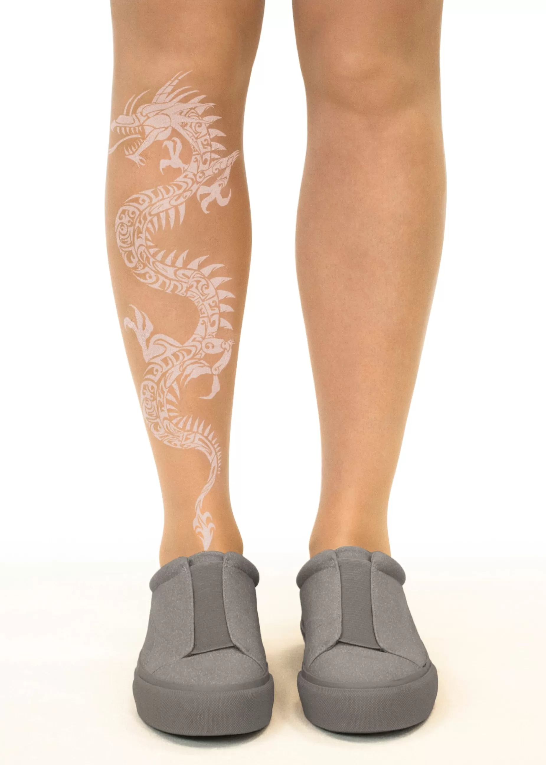 Animal Print Tights | Stop & Stare White Dragon Tattoo Tights By Sun: Medium Tan With Peachy Brown Tones For A Healthy Sun Tan Effect