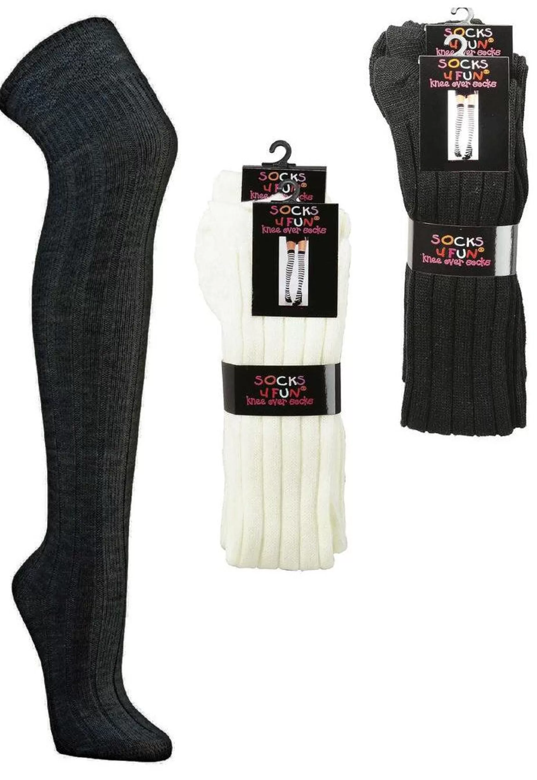 Opaque Hold-Ups | Socks4Fun Wide Ribbed Knitted Over-Knee Socks By