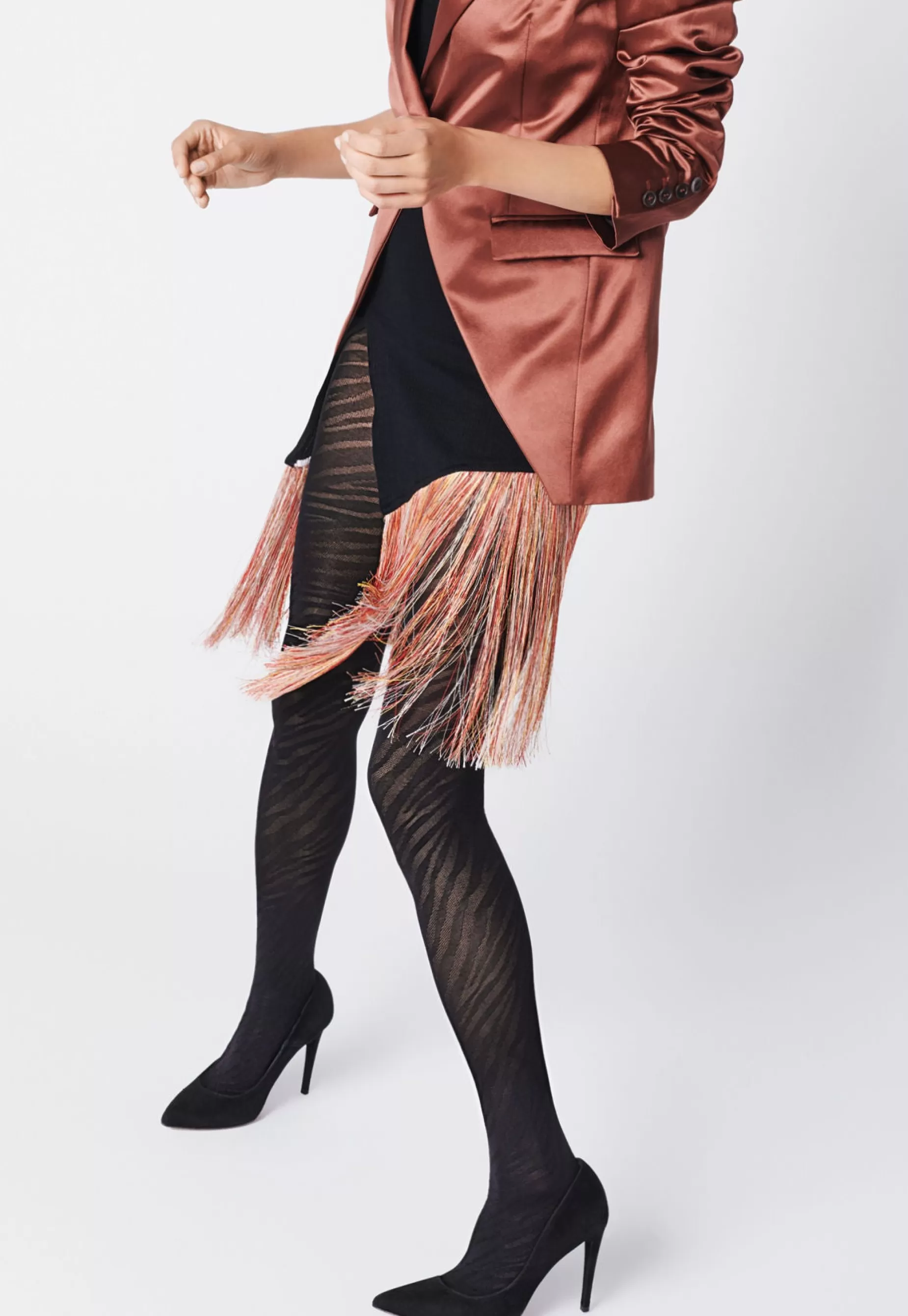 Animal Print Tights | Fiore Zadie Zebra Patterned Opaque Tights By Nero: Black