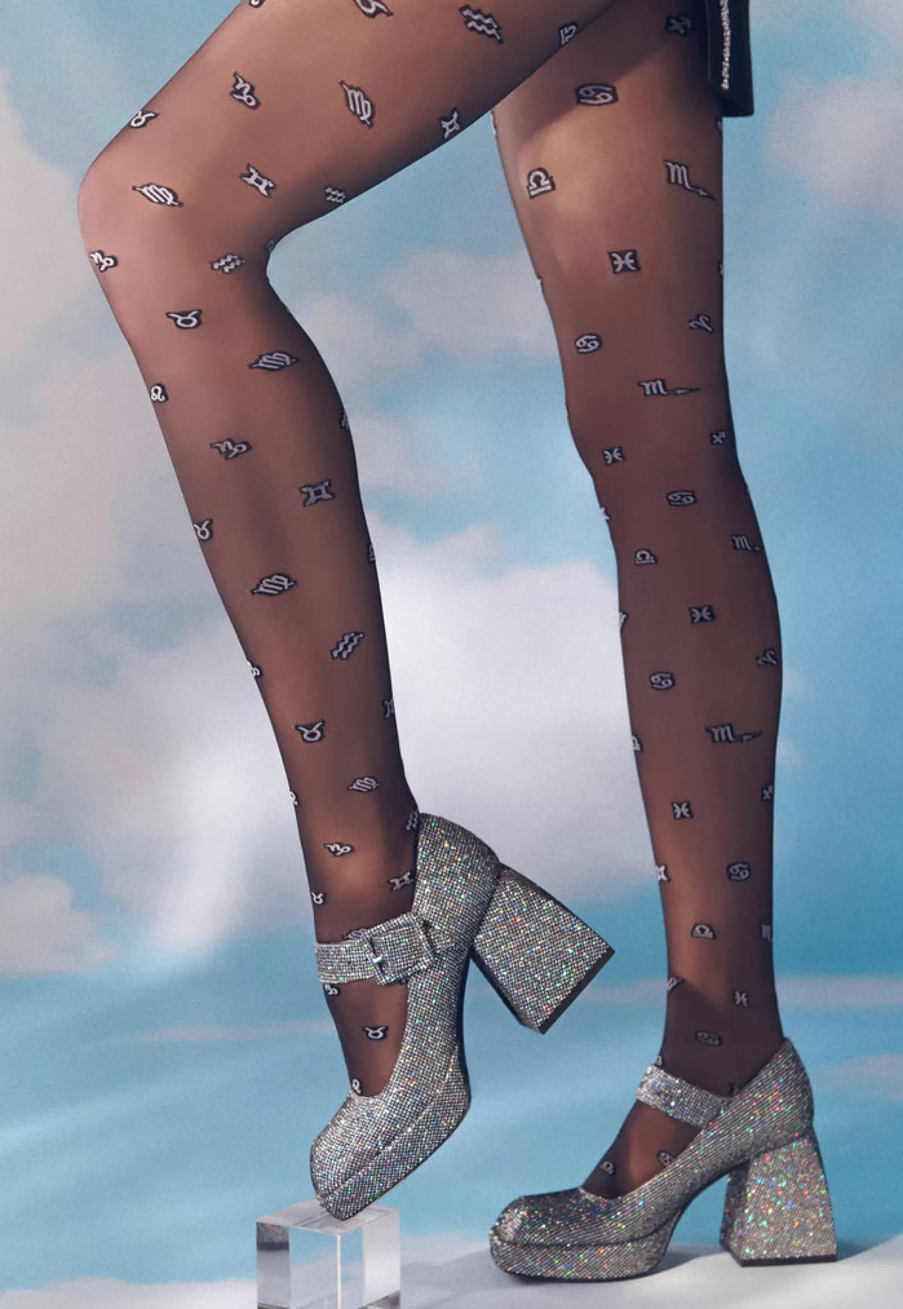Patterned Tights | Gabriella Zodiac Horoscope Signs Patterned Sheer Tights By Black