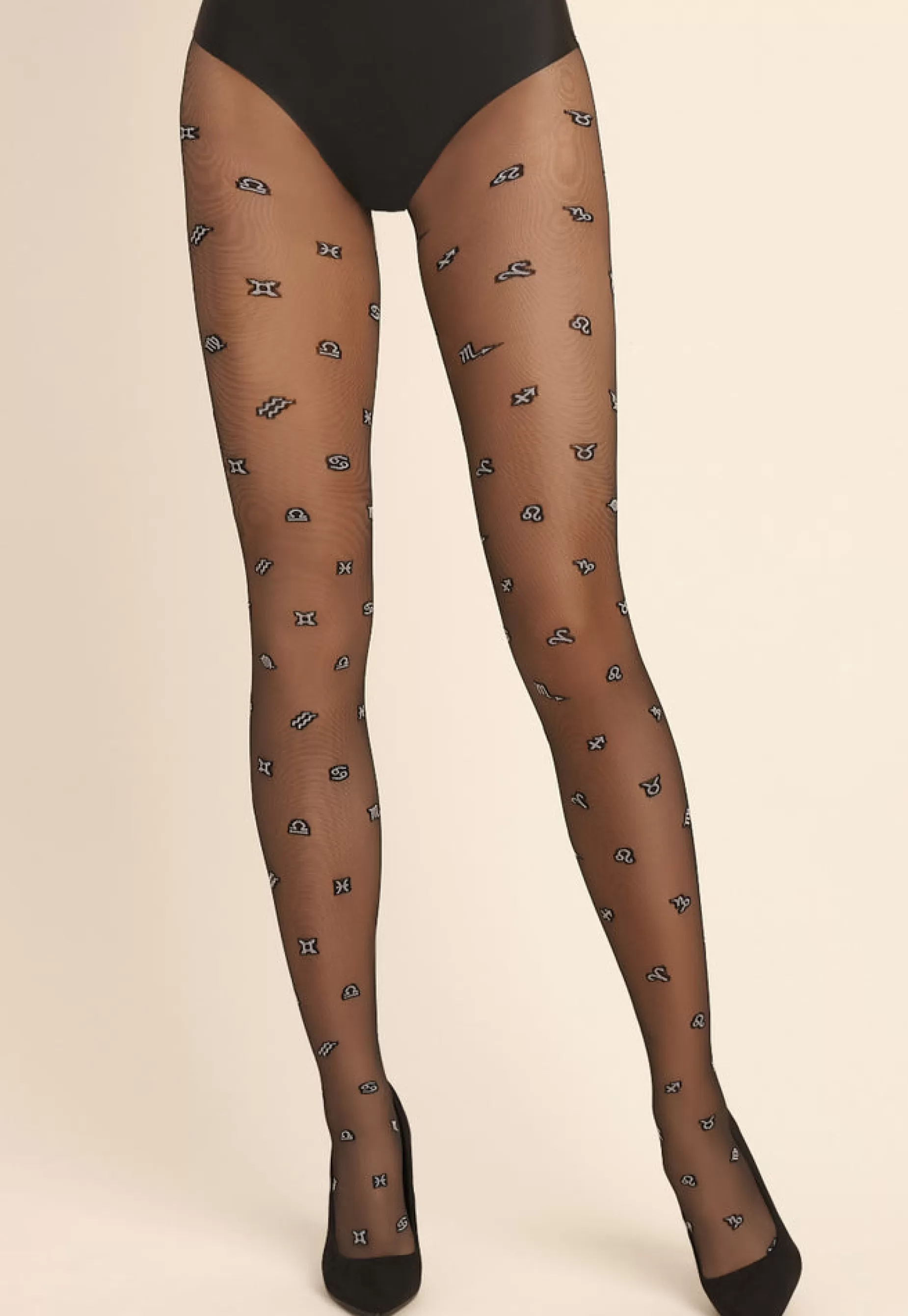 Patterned Tights | Gabriella Zodiac Horoscope Signs Patterned Sheer Tights By Black